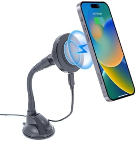 Stay-in-Place Magnetic Phone Charging Stand with Suction Base. Stays Firmly in Place and Doesn’t Move Around. Flexible Gooseneck for Perfect Viewing Angle. Compatible with MagSafe. – Enhanced Compatibility and Speed