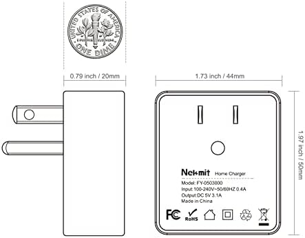 Nekmit Dual-Port Flat USB Wall Charger – Compact & Stylish Purple Fast Charging Solution with Smart IC Technology for i Phone, Galaxy, Pixel, i Pad Pro, Air Pods, and More, Perfect for Travel and Everyday Use