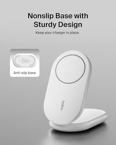 Belkin Foldable Magnetic Wireless Charging Stand – 15 W Fast Charger for i Phone 16 & Galaxy S25 – Qi2-Certified, Portable Design with PSU – Sleek Black Finish for Enhanced Device Compatibility and Effortless Charging Experience