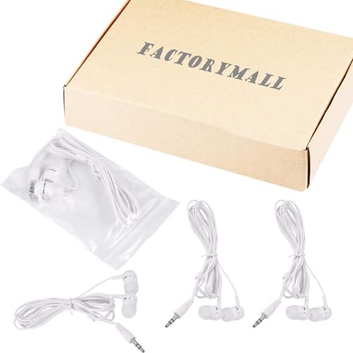 Bulk Wired Earbuds Headphone Set – 50 Durable Earphones for Classroom Use | Ideal for Students, Teens & Adults | Lightweight, High-Quality Sound | Enhanced Compatibility for Seamless Learning | Perfect for Group Projects & Online Classes | Classic White Design