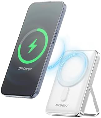PISEN Mag-Safe 10000 m Ah Portable Power Bank – Wireless Fast Charging Battery Pack with Foldable Stand & LED Indicator for Effortless On-the-Go Charging, Compatible with i Phone & Android – Ultimate Convenience & Reliability