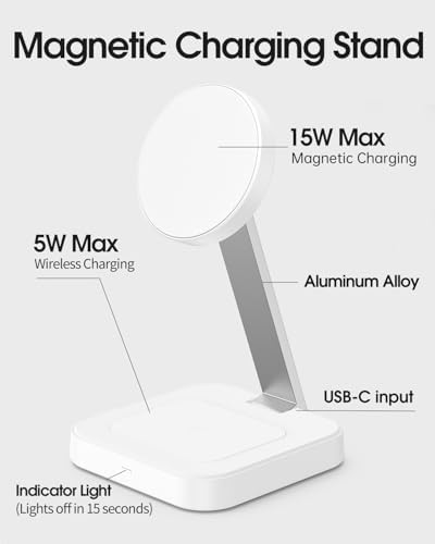 Versatile Magnetic Charging Station for i Phone 12-16 Series & Air Pods – Foldable Wireless Charger with Mag-Safe Technology, Compact Design for Multiple Devices, Integrated Phone Holder for Hands-Free Use, Perfect for Home & Travel