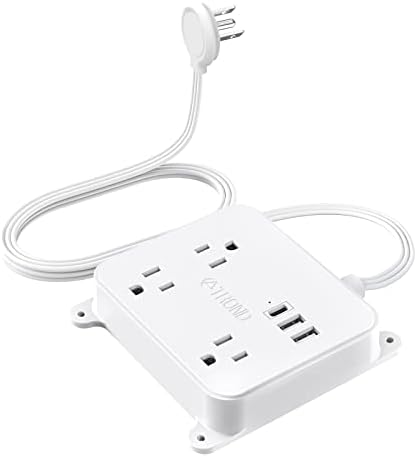 TROND Ultra Thin Flat Extension Cord with 3 USB Ports and 3 AC Outlets – Sleek Wall-Mount Power Strip for Smart Charging in Small Spaces – Perfect for Home, Dorms, and Workstations – Compact Surge Protector for Modern Electronics