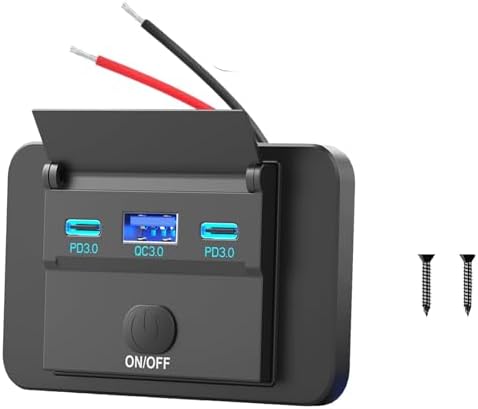 High-Performance 12 V Dual USB Charger Socket Panel – 30 W USB-C & 18 W QC 3.0 Fast Charging for RV, Marine, and Motorcycle – Lightweight Surface Mount Design with Integrated Button Switch for Seamless Compatibility and Reliable Power Delivery