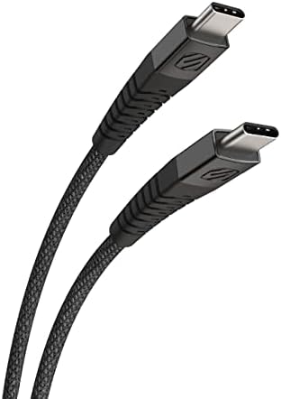 Scosche Strikeline 6 ft Premium USB-C Right-Angle Braided Charging Cable – Fast Charge & Sync for Enhanced Device Compatibility – Sleek White/Silver Design for Gamers & Professionals