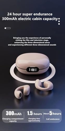 Innovative Bone Conduction Wireless Motion Clip Bluetooth Earphones – Lightweight Earclip Design with Superior Noise Cancellation and Digital Battery Indicator – Ideal for Active Lifestyles and Effortless Device Integration (White)