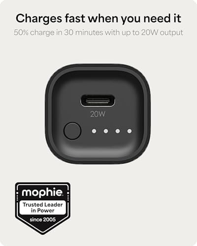 Mophie Powerstation Mini 5,000 m Ah Portable Power Bank – Ultra-Fast 20 W USB-C PD Charger for Rapid Device Recharging, Compact Pocket-Sized Design with LED Battery Indicator, Includes USB-C Cable for Instant Connectivity, Essential Travel Accessory for On-the-Go Smartphone Power