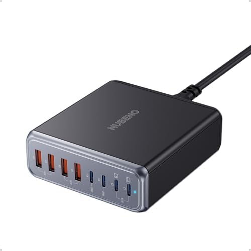 High-Power 8-Port USB Charging Station – 140 W Fast Charge Hub for i Phone, Mac Book, Galaxy & i Pad – Universal USB-C and USB-A Compatibility – Compact Travel Charger for Home & Office Efficiency