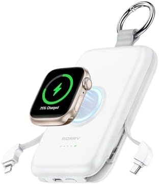 Experience Uninterrupted Power with RORRY 10000 m Ah Portable Charger: PD 20 W Fast Charge Power Bank with Integrated Cables for i Phone 16/15/14/13/12/11 & Apple Watch Ultra/10/9/8/7/6/5/4/3 – Sleek Pink Design for Travelers and Professionals – Hassle-Free Charging on the Go