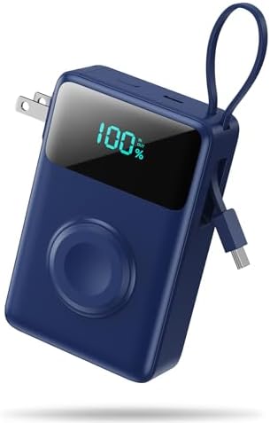 Versatile 4-in-1 Travel Charger with Integrated Wall Plug & USB-C Cables – 10800 m Ah Power Bank Featuring Magnetic Apple Watch Charging, QC4.0 & PD 25 W Fast Charging – Compact Solution for i Phone 16/15, Android Devices & More – Enhanced Portability & Smart Safety Features for On-the-Go Power