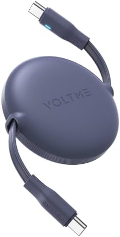 VOLTME 100W Retractable USB C Cable, USB C to C Car Charger Retractable Cord, 4-Stage Length Preset Charger Cord Fast Charging for iPhone 16 15 14 13/iPad/MacBook/Samsung S24 Blue – Enhanced Compatibility and Speed
