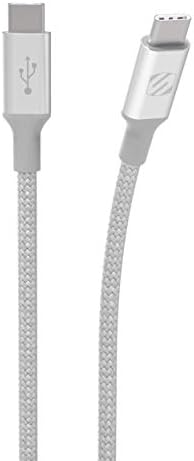 Scosche Strikeline 6 ft Premium USB-C Right-Angle Braided Charging Cable – Fast Charge & Sync for Enhanced Device Compatibility – Sleek White/Silver Design for Gamers & Professionals