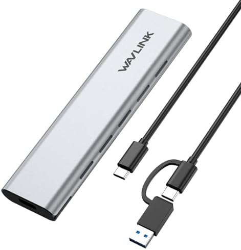 WAVLINK Premium Aluminum M.2 SSD Enclosure with USB 3.2 Gen 2 – High-Speed 10 Gbps External Housing for M-Key/B+M Key NVMe & SATA SSDs (2230/2242/2260/2280) – Supports Up to 8 TB with UASP Trim for Optimal Data Transfer Efficiency