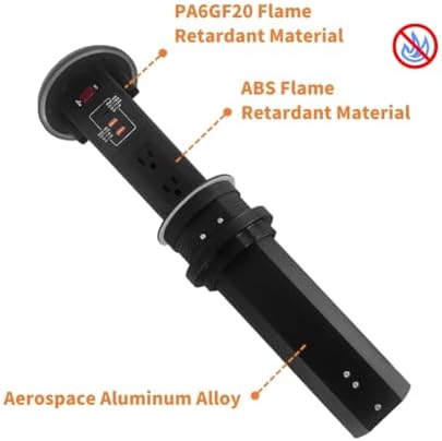 ZESHAN Sleek Pop-Up Power Outlet with 15 W Wireless Charging Station – Dual US Outlets, USB A & USB C PD Fast Charging Ports for Effortless Connectivity at Home or Office – Ideal for Conference Tables and Kitchen Counters, Modern Black Finish