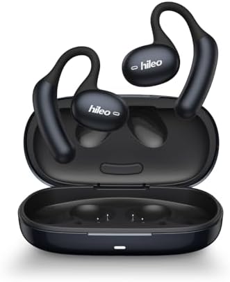 Unleash Your Potential with HILEO Open Ear Bluetooth 5.2 Wireless Earbuds – 90-Hour Battery Life for Endurance Athletes – Exceptional Sound Clarity in a Lightweight Sporty Design – Ideal for Running, Workouts, and Active Lifestyles – Convenient Sleek Black Charging Case for On-the-Go Use – Effortless Connectivity for All Your Devices