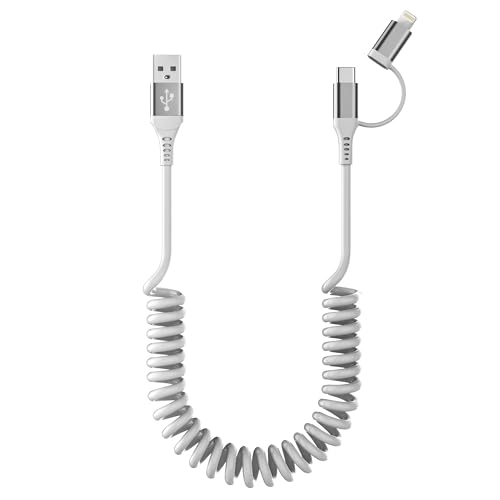 Versatile 5-in-1 Coiled Charging Cable – MFi Certified USB A/USB C to Lightning, Type-C & Micro USB – Tangle-Free Design for Car & Home – Fast 2.4 A Charging Speed for Seamless Data Transfer & Compatibility with Apple Devices – Ideal for Professionals & Families