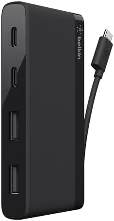 Upgrade Your Connectivity with the Belkin Ultra Portable 4-Port USB C Hub – Dual USB-C & USB-A Ports for Seamless Data Transfer – Lightweight Docking Station Perfect for On-the-Go Professionals – Effortless Plug-and-Play Setup for Laptops and Devices – Enhanced Compatibility for All Your Peripheral Needs