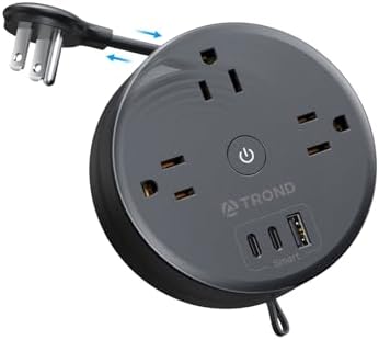 Compact TROND 20 W USB-C Travel Power Strip – Retractable 5 ft Extension Cord with 3 AC Outlets for Fast Charging, Perfect Cruise Ship Essential, Ultra-Thin Flat Plug for Home & Dorm Use – Stay Organized & Connected Anywhere