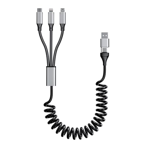 Versatile 5-in-1 Coiled Charging Cable – MFi Certified USB A/USB C to Lightning, Type-C & Micro USB – Tangle-Free Design for Car & Home – Fast 2.4 A Charging Speed for Seamless Data Transfer & Compatibility with Apple Devices – Ideal for Professionals & Families
