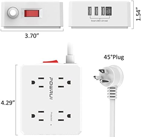 Maximize Your Power Management with a 6 Ft Surge Protector Power Strip – 8 Outlet Extension Cord Featuring 4 Fast USB Charging Ports (1 USB-C), Ideal for Home Office Convenience and Safety, ETL Listed for Enhanced Surge Protection and Compatibility