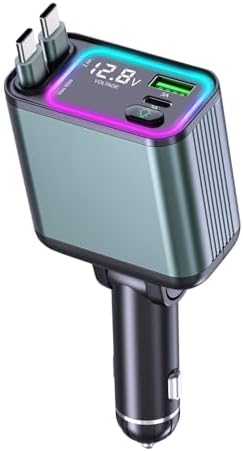 Versatile 4-in-1 Retractable Car Charger with RGB Lighting – 92 W Fast Charging USB-C Adapter for i Phone, Galaxy, and Pixel – Compact & Stylish Car Phone Charger for Effortless Power Management – Essential Car Accessory for Tech-Savvy Drivers