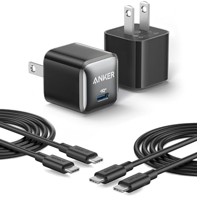 Anker 20 W USB C Fast Charging Block – Ultra-Compact Power Adapter for i Phone 16/15, Galaxy, Pixel 4/3 & i Pad – Dual Pack with 2 Cables – Superior Compatibility, Rapid Charge Efficiency, and Advanced Safety Features for Everyday Use