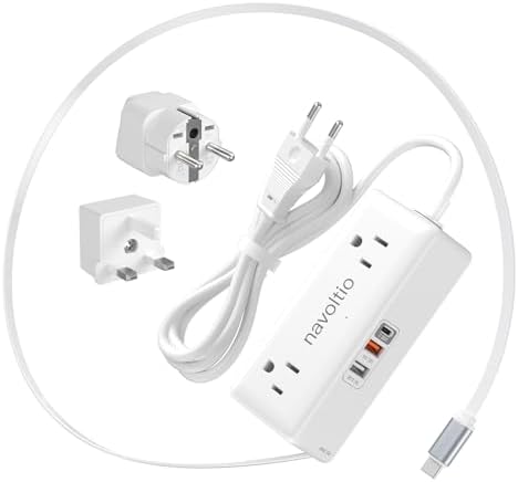 Ultimate European Travel Power Adapter with 20 W PD Fast Charging & Retractable 3 FT USB-C Cable – 4 AC Outlets for Effortless Device Connectivity Across France, Italy, Spain, Turkey, and Ireland – Your Essential US to EU Converter for Seamless Travel Experience