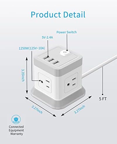 FDTEK Cube Power Strip with 4 Spacious Outlets & 3 USB Ports (1 USB-C) – Compact Green Power Solution for Home, Office, and Travel – Ultimate Surge Protection & Fast Charging Convenience