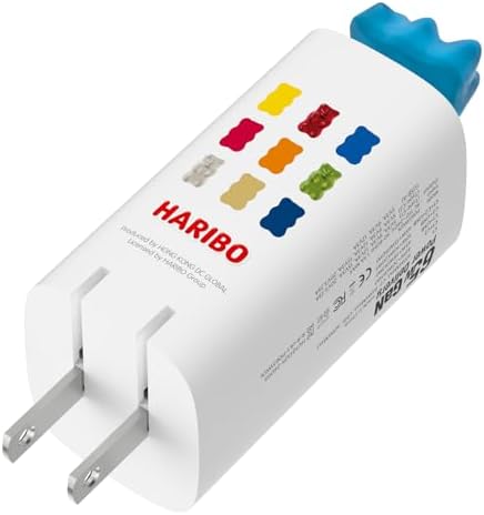 Haribo 65 W Ga N Wall Charger – Fun Gummy Bear Design with PD & QC 3.0 Fast Charge Technology, 3-Port USB-C/USB-A Adapter for i Phone, Galaxy, Pixel, i Pad, Earbuds, Switch, and More – Compact, Universal Compatibility for Effortless Charging at Home or on the Go
