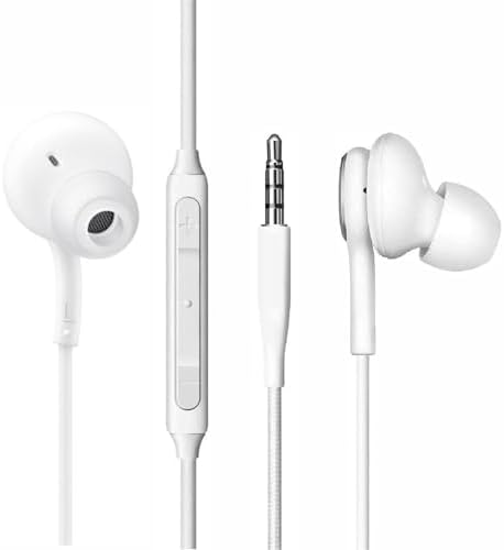 2025 High-Performance In-Ear Stereo Earbuds for Samsung Galaxy – Comfortable 3.5 mm Jack Headphones with Integrated Microphone and Volume Controls – Sleek White Design for All-Day Audio Enjoyment – Perfect for Music Lovers and Professionals