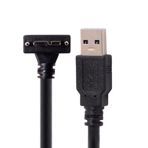 Chenyang 90-Degree Micro USB 3.0 Cable – Type A Male to Micro B Male, 3 M High-Speed Connector for Industrial Cameras & Devices, Enhanced Durability with Mount Panel Screws, Perfect for Tight Spaces and Optimal Cable Management