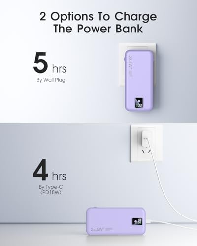 High-Efficiency 12000 m Ah Portable Power Bank with Built-In Cables and AC Plug – USB-C 22.5 W Fast Charger for i Phones, i Pads, Samsung Devices – Lightweight, Compact External Battery for Ultimate Mobility and Enhanced Device Compatibility