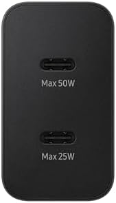 SAMSUNG 50 W Dual Port Wall Charger with USB Type-C Cable – Super Fast Charging 2.0 for Galaxy Devices – Energy Efficient Power Adapter with Low Standby Consumption – Sleek Black Design for Ultimate Versatility and Modern Aesthetics