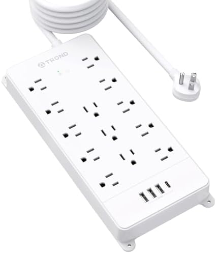 Maximize Your Power Potential with the TROND Heavy-Duty Surge Protector Power Strip: 13 Wide-Spaced Outlets, 32 W Quick Charge USB-C, 4000 Joules Protection, 5 ft Flat Plug Extension Cord, Wall Mountable Design for Seamless Integration in Home and Office Spaces – ETL Listed for Ultimate Safety and Reliability