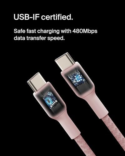 Belkin Boost Charge Braided USB-C to USB-C Cable – 1 m (3.3 ft) Durable Fast Charging Cable for i Phone, Galaxy, Nintendo Switch 2, i Pad Pro, and Pixel – Tangle-Free Design with 480 Mbps Data Transfer – Ultimate Universal Compatibility for All Your Devices