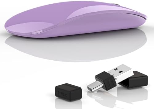 Elevate Your Computing with the Uiosmuph G11 Wireless Mouse – Stylish Purple Slim Design, USB C Rechargeable & Silent Click Technology for Effortless Precision and Comfort on Laptop, Mac, and PC