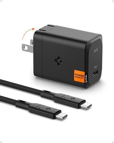 Experience Unmatched Charging Efficiency with Spigen Ga N III 452 45 W Dual USB-C Wall Charger – Portable Fast Charging Adapter for i Phone, Samsung Galaxy, and Pixel Devices – Compact Foldable Design for Ultimate Convenience