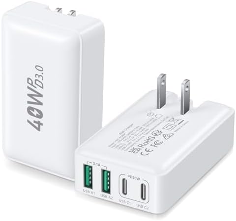 Excgood 40 W Multi-Port USB C Charger Block – 4-Port Fast Charging Wall Adapter with Dual PD & QC Technology, Compact Foldable Design for Travel, Compatible with i Phone 16/15 Pro Max/14/13, i Pad, Galaxy S23 – Sleek Black Finish, 2-Pack for Ultimate Device Compatibility and Efficiency