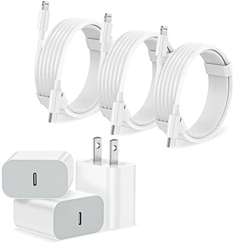 High-Speed 3-Pack Charging Solution for i Phone & i Pad – Premium Type-C Wall Chargers with 6 FT USB-C to Lightning Cables – Sleek Black Finish Optimized for i Phone Compatibility – Perfect for i Phone 14/13/12/11 Pro Max/Xs Max/XR/X Users – Ultimate Home and Travel Charging Convenience