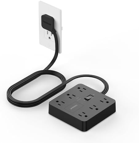 TESSAN 6-Outlet Black Surge Protector Power Strip with 3 USB Ports (1 USB-C) – 5 FT Flat Plug Extension Cord, 1700 Joules Surge Protection for Safe Charging in Home, Office & College Dorm – Compact and Versatile Multi-Device Charging Station