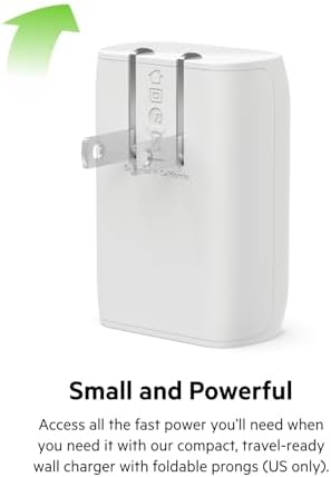 Belkin 30 W USB-C Fast Charger Block with USB-C to C Cable – Ultra-Fast Power Delivery 3.0 for i Phone 16, Samsung Galaxy S25, Google Pixel, Nintendo Switch 2 & More – Sleek White Design for Optimal Travel Convenience – PPS & USB-IF Certified for Reliable Charging Performance – Enhance Your Device’s Lifespan with Smart Power Regulation