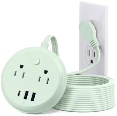 KOOSLA Compact Flat Plug Power Strip with USB C Ports – 2 AC Outlets & 3 Fast-Charging USB Ports for Ultimate Travel Convenience – 1250 W Capacity, 5 ft Cord – Ideal for Cruise Ships, Dorms, Homes, & Offices – Lightweight, Space-Saving Design for Multi-Device Charging