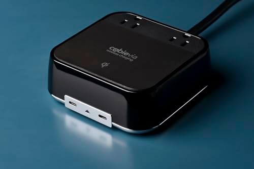 Cubie Via Wireless Charging Station – Multifunctional Tabletop Power Strip with Fast Charge Outlets and USB Ports for Home and Office – Secure Surge Protection and Sleek Design for Modern Convenience