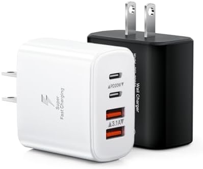 Dual-Pack 40 W USB C Charger Block – Fast Charging Power Adapter with 4 Ports for i Phone, Samsung, and i Pad – High-Speed Multi-Device Charging Solution with Enhanced Compatibility and Portability – Perfect for Home, Office, and Travel