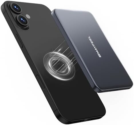 Mayfeel Ultra Slim 5,000 m Ah Wireless Power Bank – 0.3-Inch Portable Charger with Fast Charging for i Phone 16/15/14/13/12 – Lightweight, Travel-Ready Design with USB-C Cable for Effortless Power on the Go