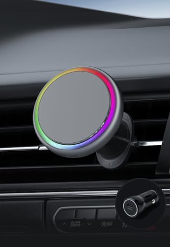 Qi2-Certified 15 W Aluminum Car Mount Charger for i Phone 16/15/14/13/12 – Fast Wireless Charging with Mag Safe Compatibility, Durable Air Vent Clip and 15 W Adapter Included for Optimal Performance and Convenience