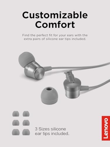 Lenovo 300 USB-C Wired In-Ear Headphones – Exceptional Sound Performance, Ergonomic Fit with Customizable Silicone Tips, Sleek Grey Design for Commuters, Gamers, and Professionals – Integrated Microphone with Play/Pause Control for Effortless Listening and Calls