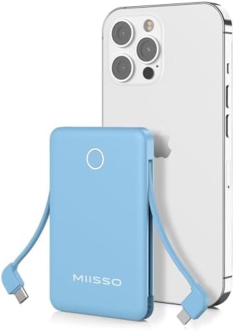 Ultra Slim 6000 m Ah Power Bank with Built-In USB C Cords – Card-Sized Portable Charger for Effortless On-the-Go Charging, Triple Output for i Phone, Samsung, Google Devices – Stylish and Compact Battery Pack for Enhanced Efficiency and Versatility