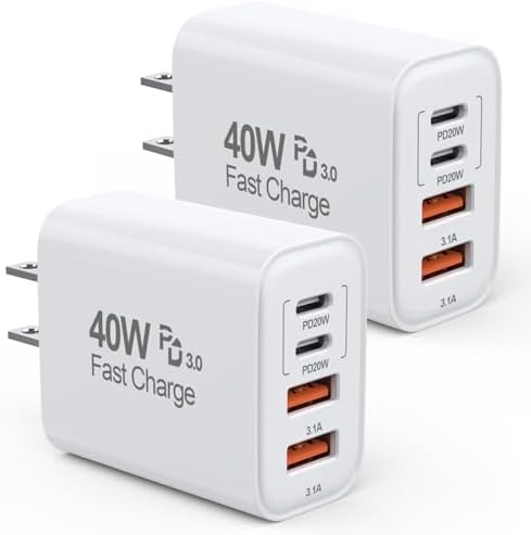 40 W Multi-Port USB-C Power Adapter for i Phone 16/15/14/13/12/11 & i Pad 12.9 – Advanced Fast Charging Solution with PD & QC Technology – Compact 4-Port Wall Charger for Home, Office, and Travel – Ultimate On-the-Go Power Block for Rapid Device Management