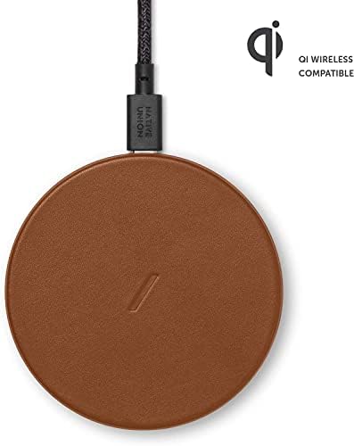 Luxury Italian Leather Wireless Charger – Native Union High-Speed Qi Certified Pad for i Phone 12/11 Series – Elegant Tan Charging Station with Enhanced Compatibility and Style – Perfect for Home or Office Use